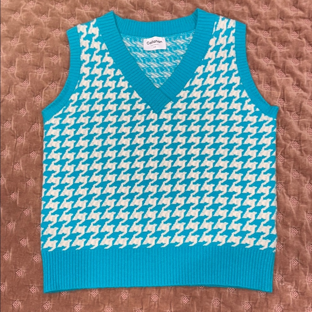 Callahan Blue and White Houndstooth Sweater Vest